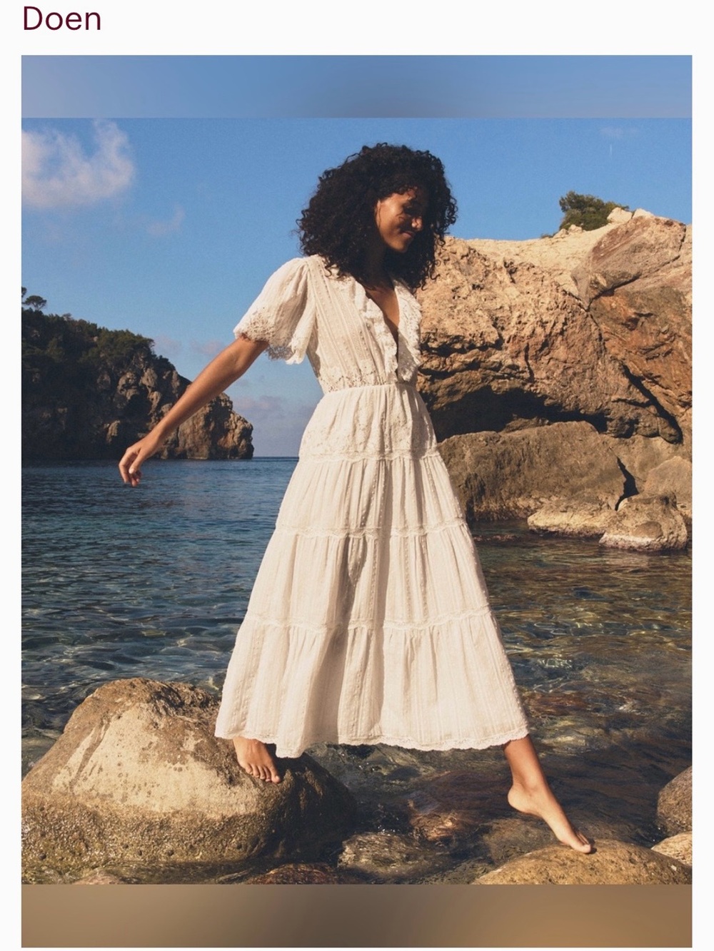 NWT Doen Gabriella Dress sz L- Ivory Eyelet Maxi Dress with Ruffle Collar - Picture 10 of 11